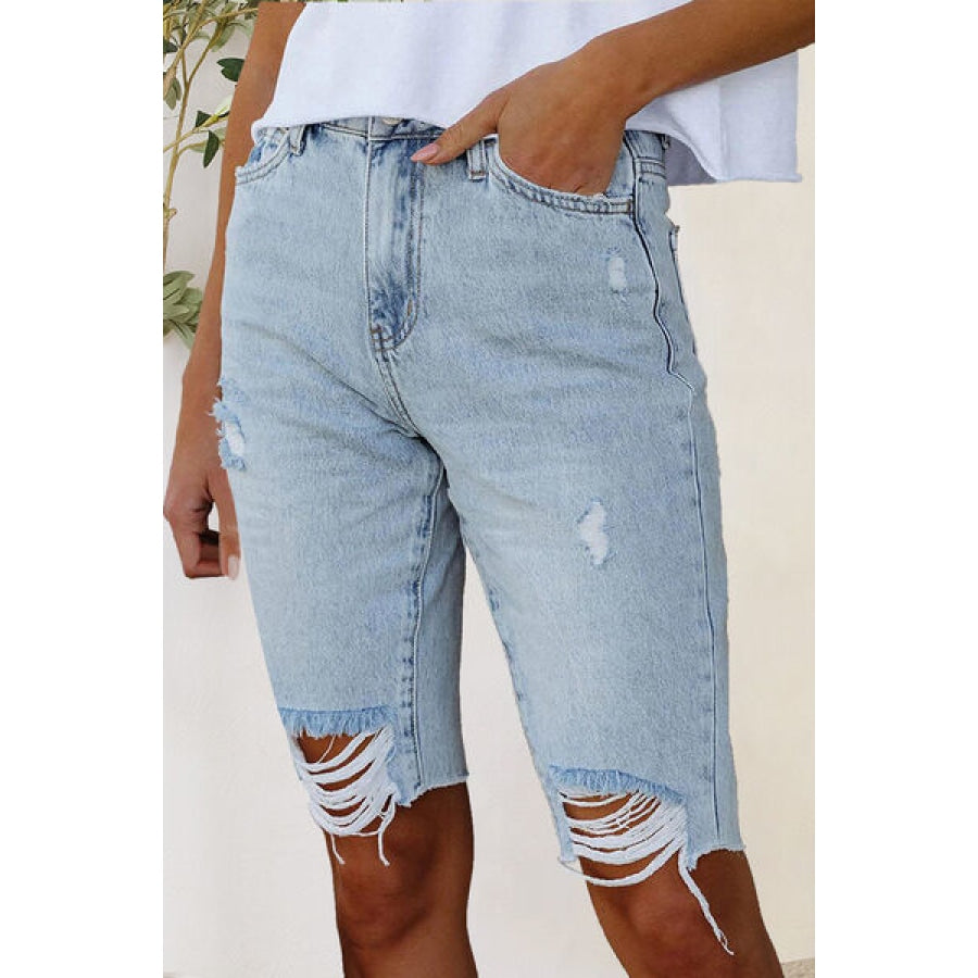 Distressed Raw Hem Denim Shorts Light / S Clothing