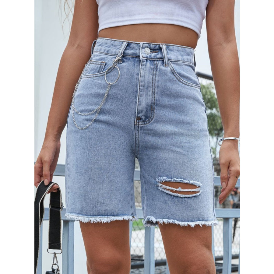 Distressed Raw Hem Denim Shorts Light / XS Apparel and Accessories