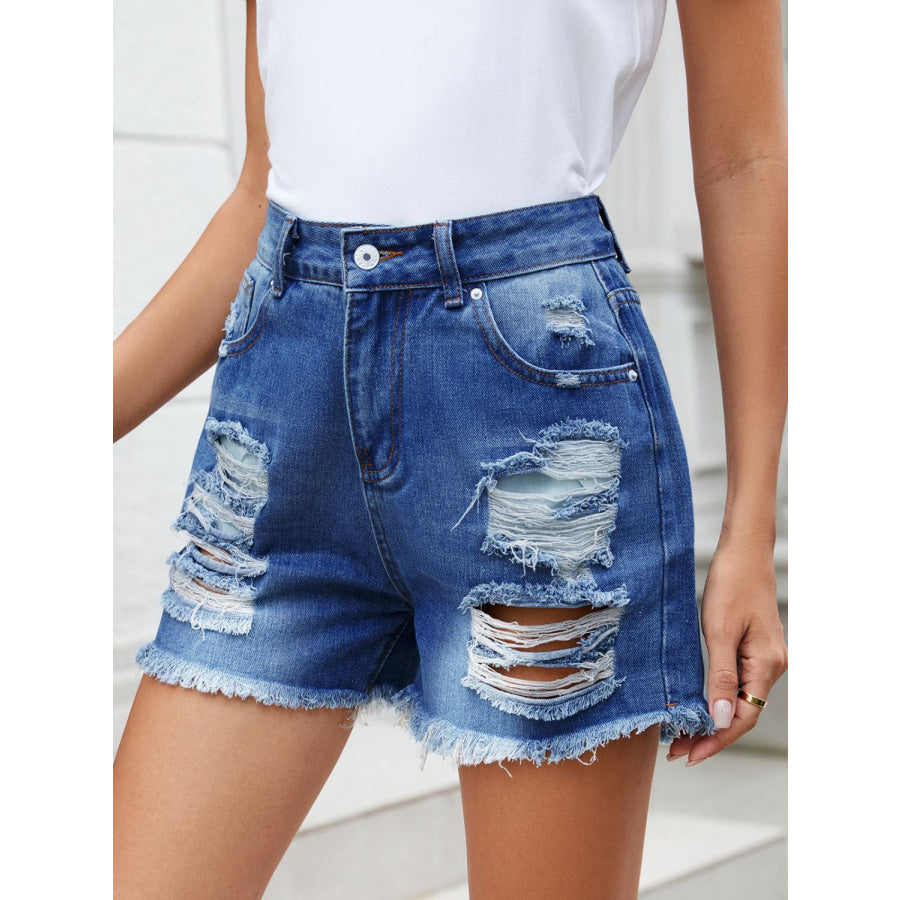 Distressed Raw Hem Denim Shorts Medium / S Apparel and Accessories