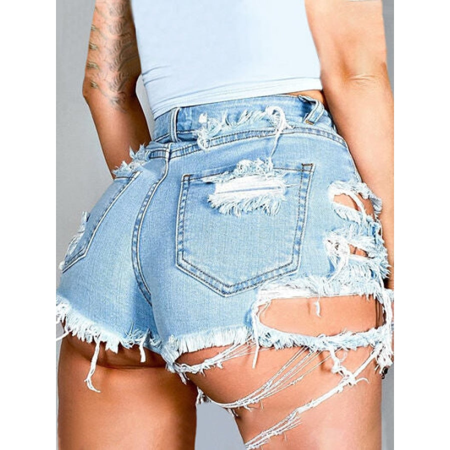 Distressed Raw Hem Denim Shorts with Pockets Clothing