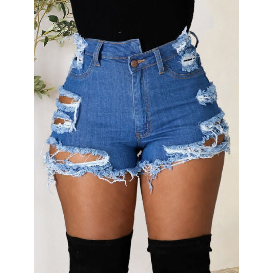 Distressed Raw Hem Denim Shorts with Pockets Medium / S Clothing