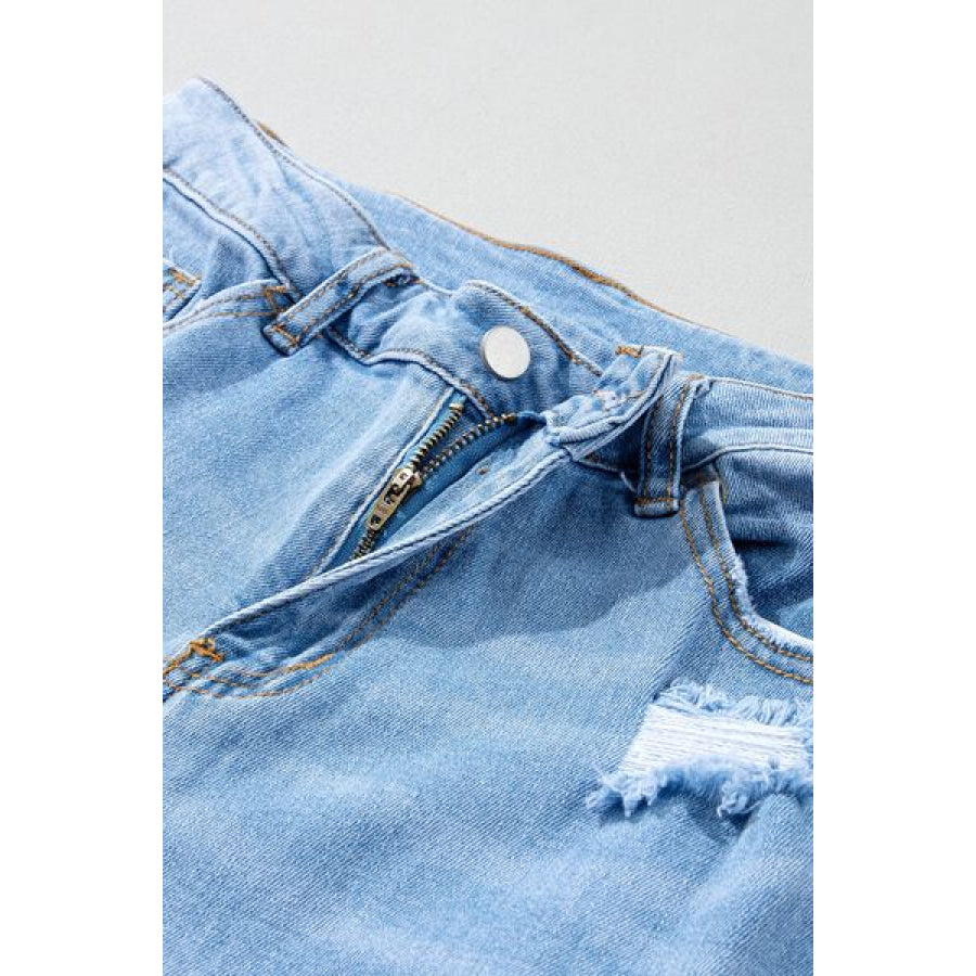 Distressed Raw Hem Jeans with Pockets Apparel and Accessories