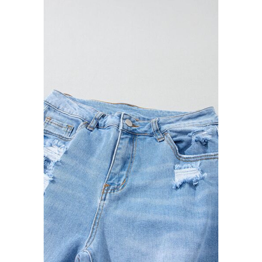 Distressed Raw Hem Jeans with Pockets Apparel and Accessories