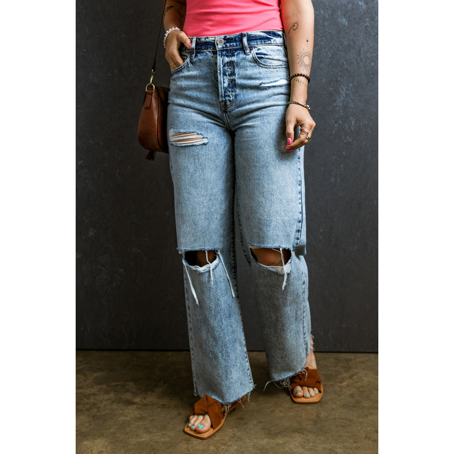Distressed Raw Hem Straight Jeans Medium / 6 Apparel and Accessories