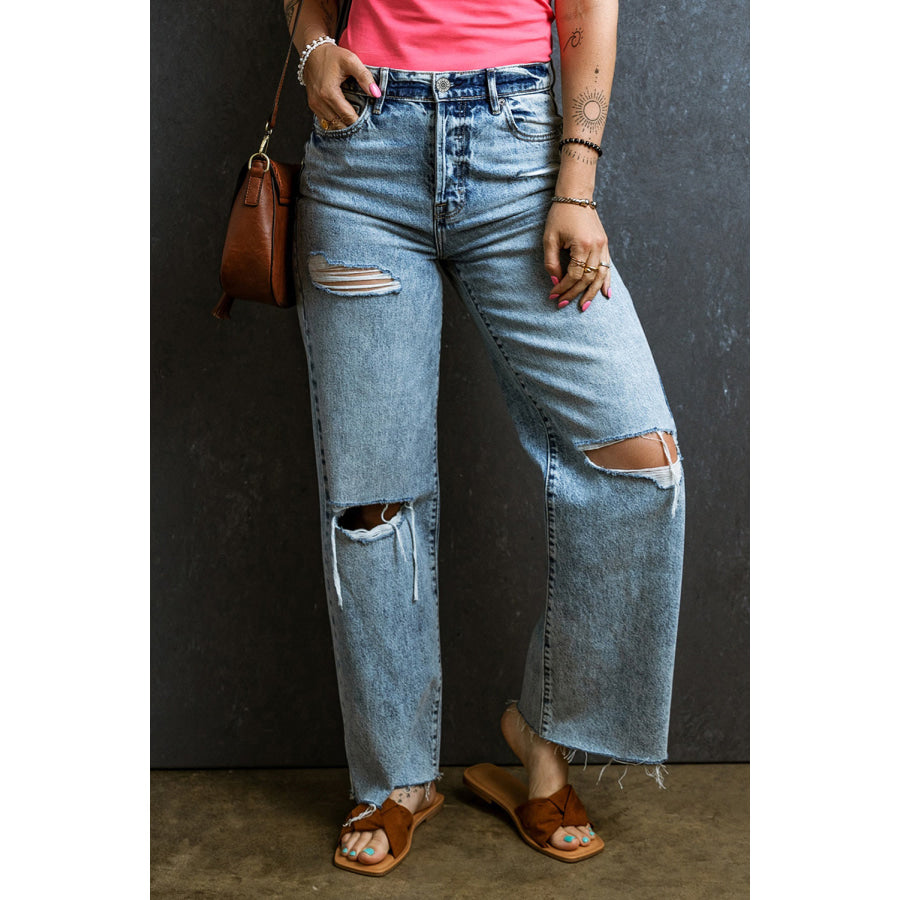 Distressed Raw Hem Straight Jeans Medium / 6 Apparel and Accessories