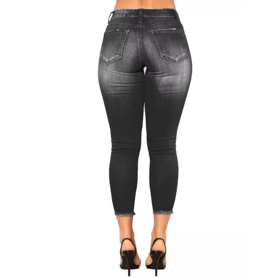 Distressed Skinny Jeans Black / S Apparel and Accessories