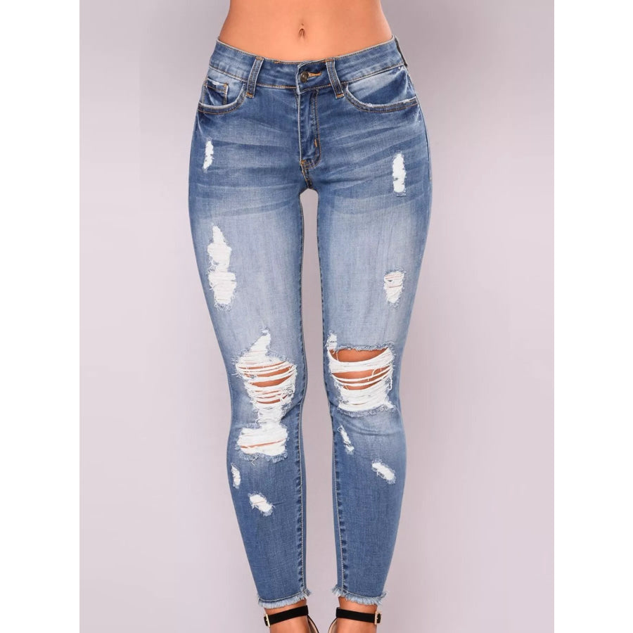 Distressed Skinny Jeans Light Gray / S Apparel and Accessories