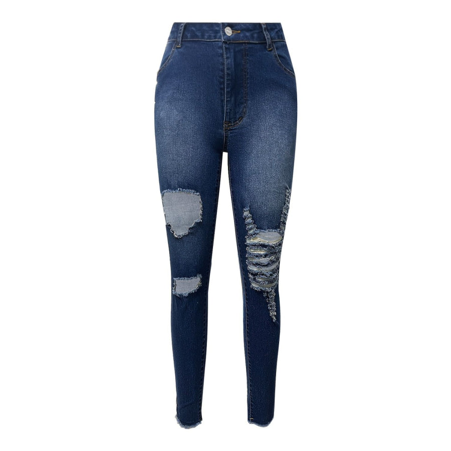 Distressed Skinny Jeans with Pockets Apparel and Accessories