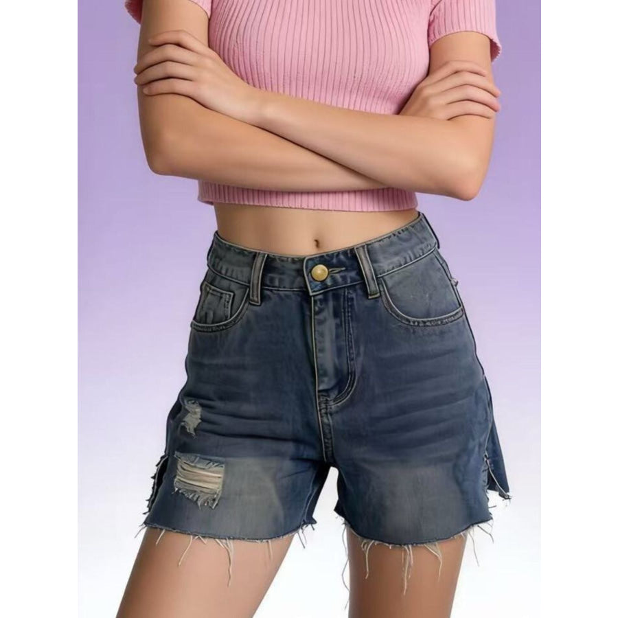 Distressed Slit Denim Shorts Apparel and Accessories
