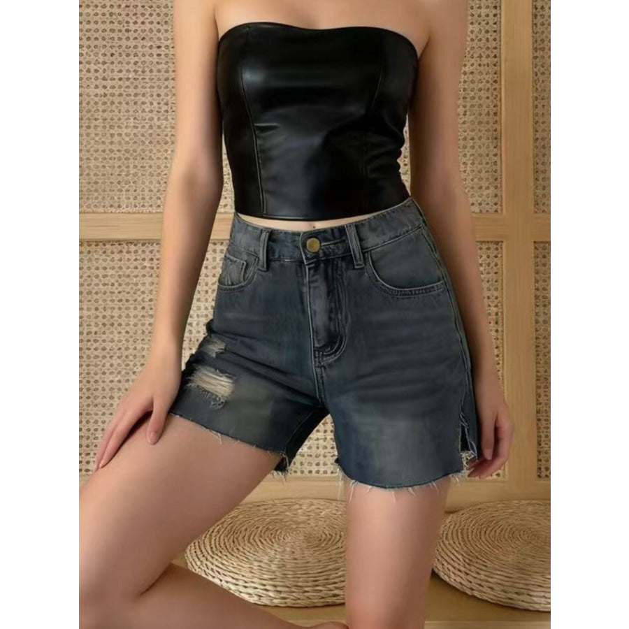 Distressed Slit Denim Shorts Apparel and Accessories