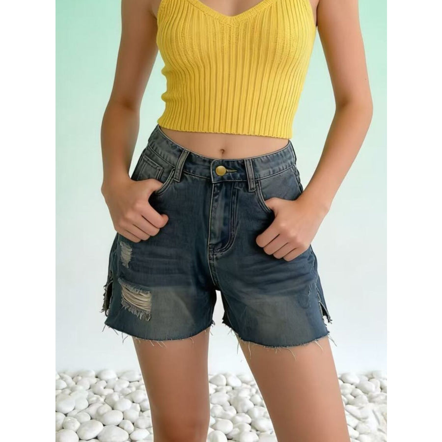 Distressed Slit Denim Shorts Medium / S Apparel and Accessories