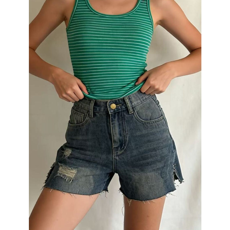 Distressed Slit Denim Shorts Apparel and Accessories