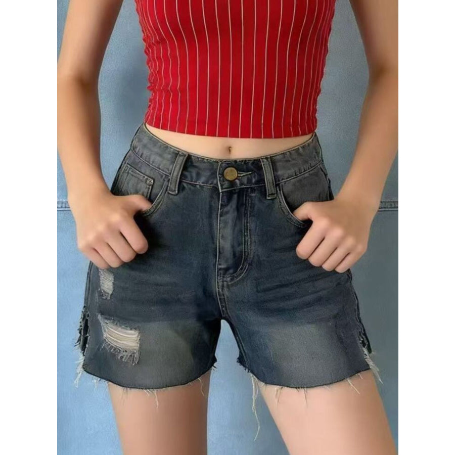 Distressed Slit Denim Shorts Apparel and Accessories