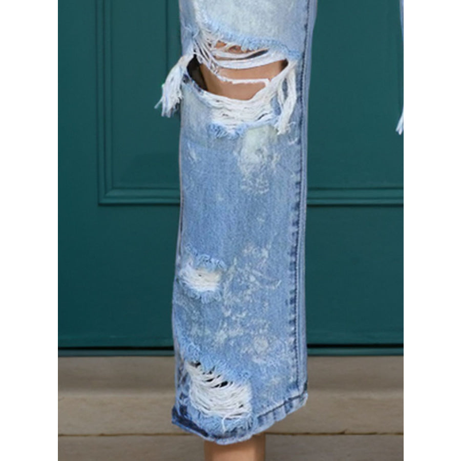 Distressed Straight Jeans with Pockets Apparel and Accessories