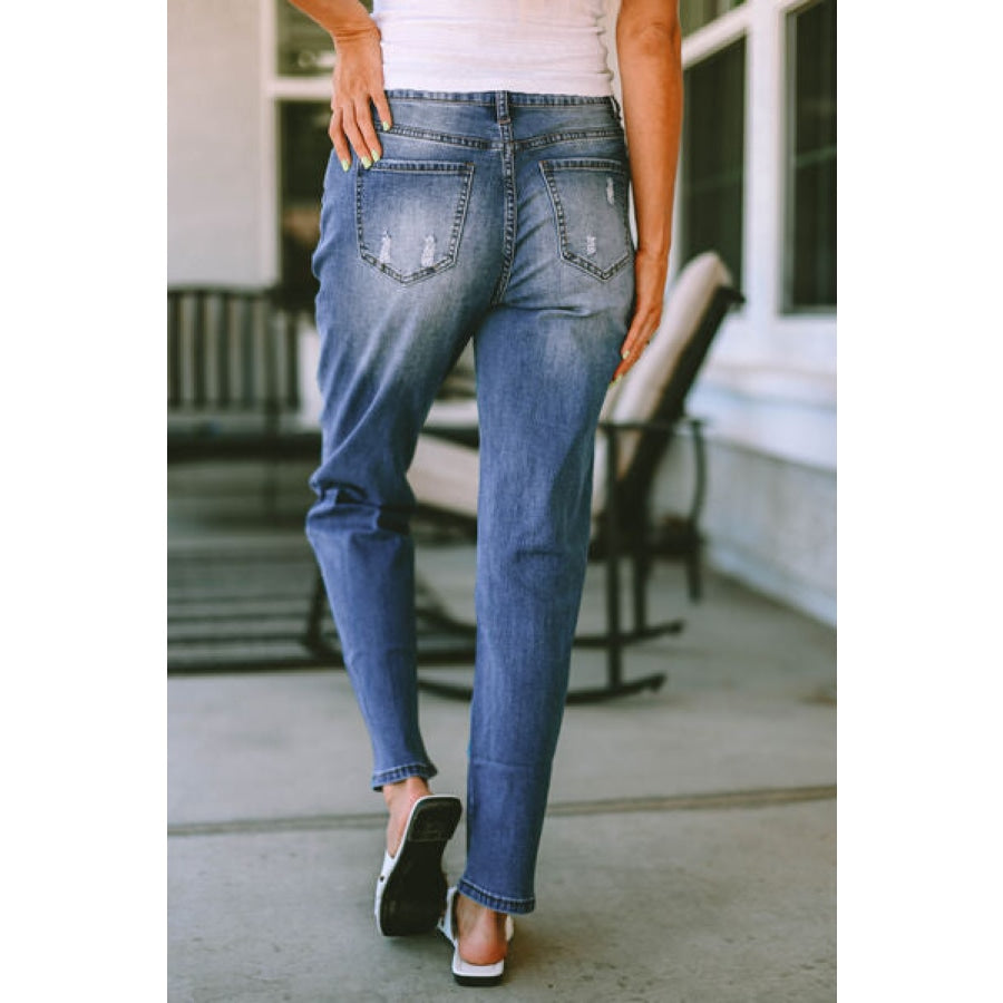 Distressed Straight Jeans with Pockets Clothing