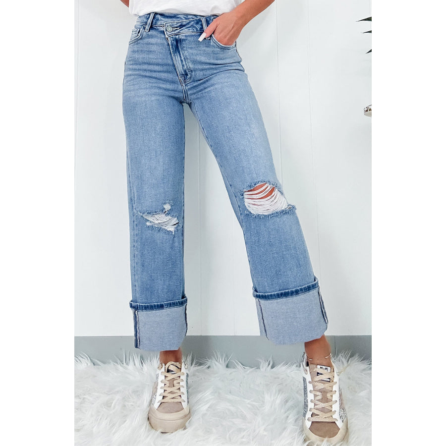 Distressed Straight Jeans with Pockets Medium / 4 Apparel and Accessories