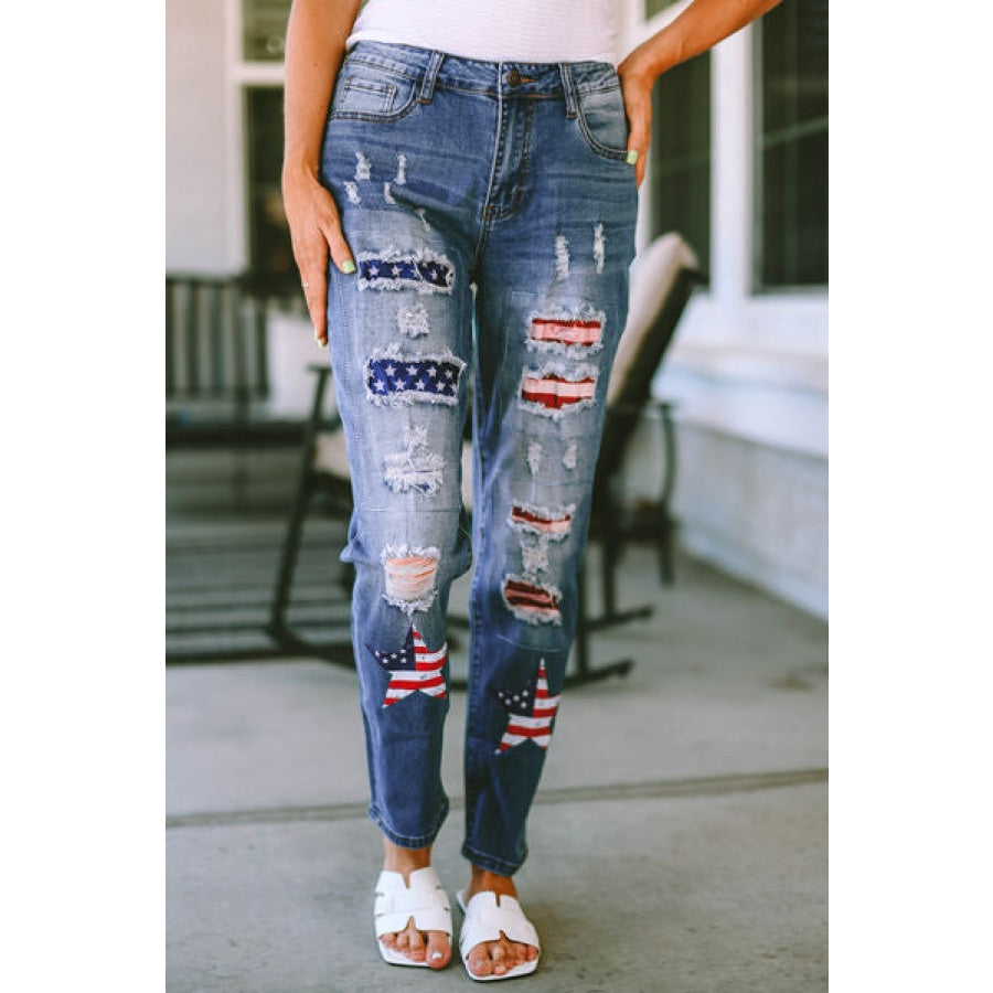 Distressed Straight Jeans with Pockets Medium / 4 Clothing