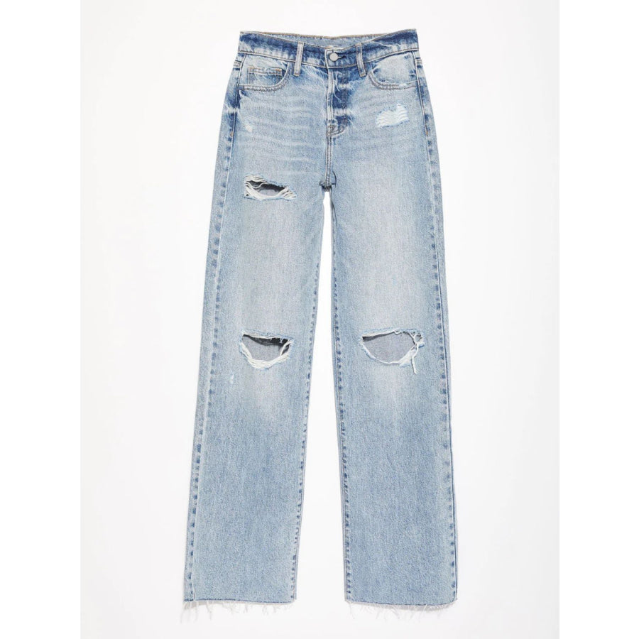 Distressed Straight Leg Jeans with Pockets Apparel and Accessories