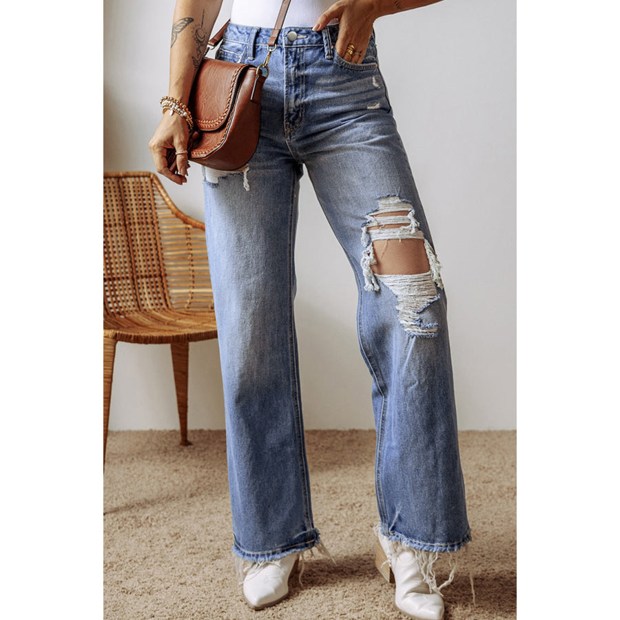 Distressed Straight Leg Jeans with Pockets Medium / 6 Apparel and Accessories