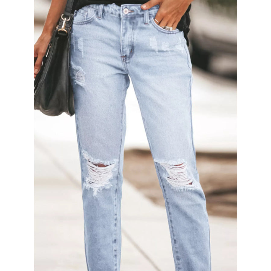 Distressed Wash Ankle Jeans Apparel and Accessories