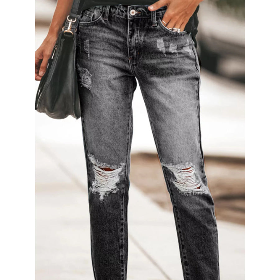 Distressed Wash Ankle Jeans Apparel and Accessories