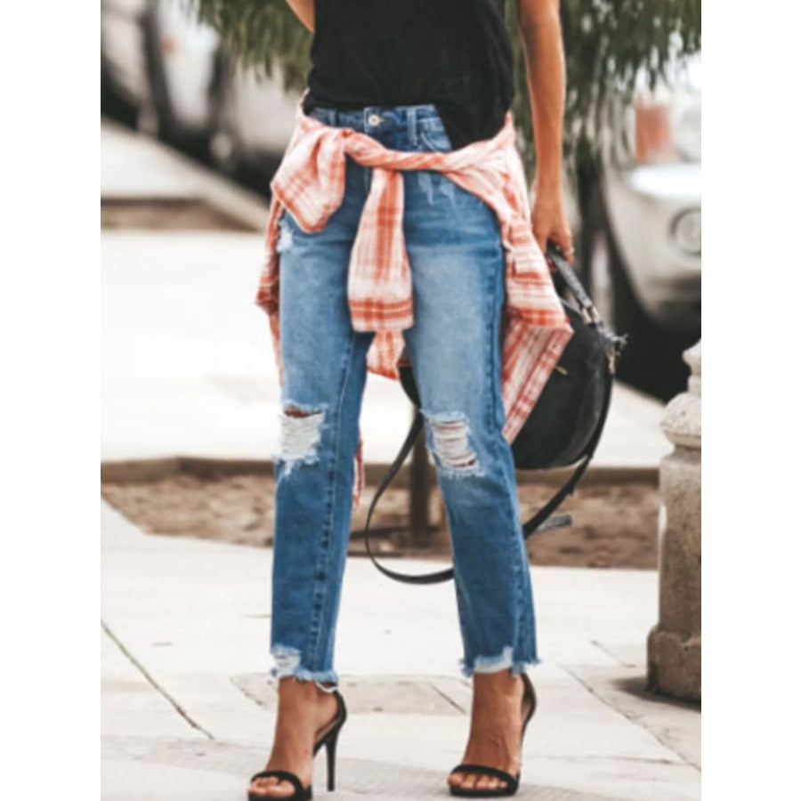 Distressed Wash Ankle Jeans Apparel and Accessories