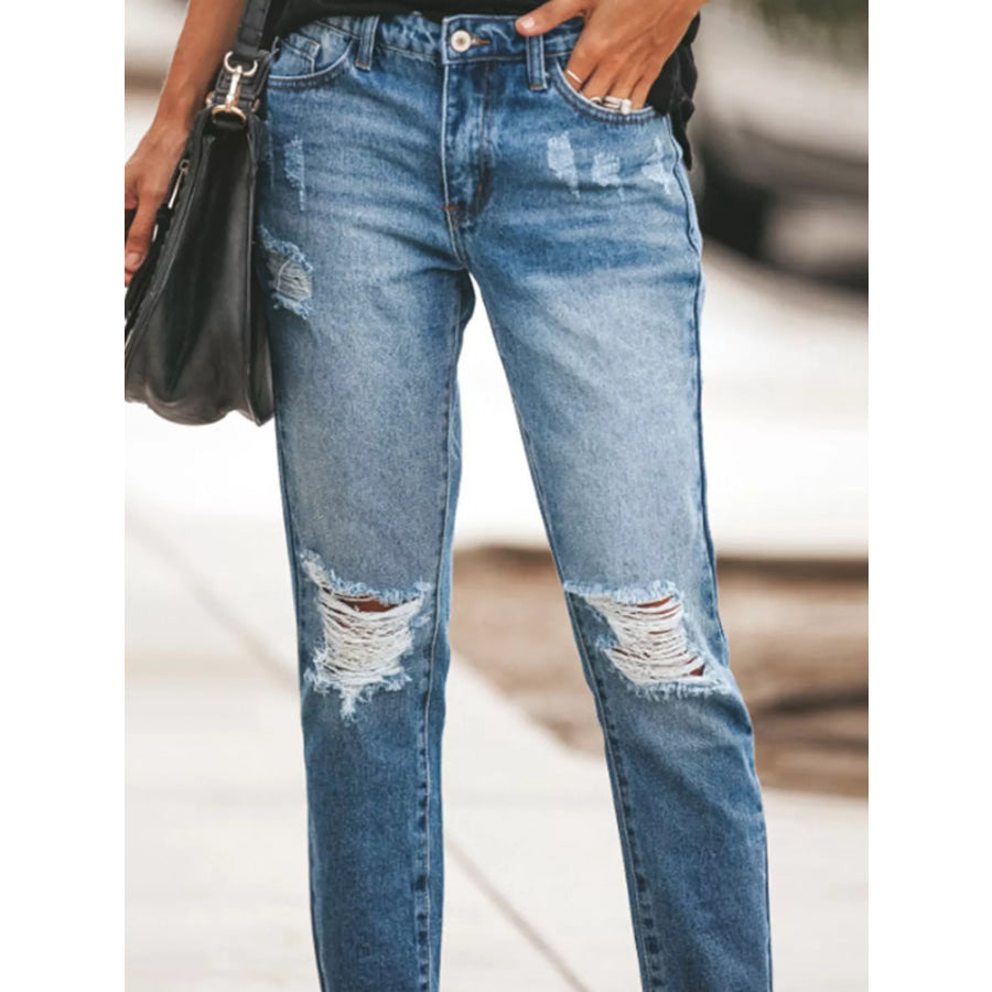 Distressed Wash Ankle Jeans Apparel and Accessories