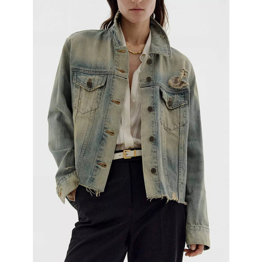 Distressed Wash Button Up Denim Jacket Medium / S Apparel and Accessories