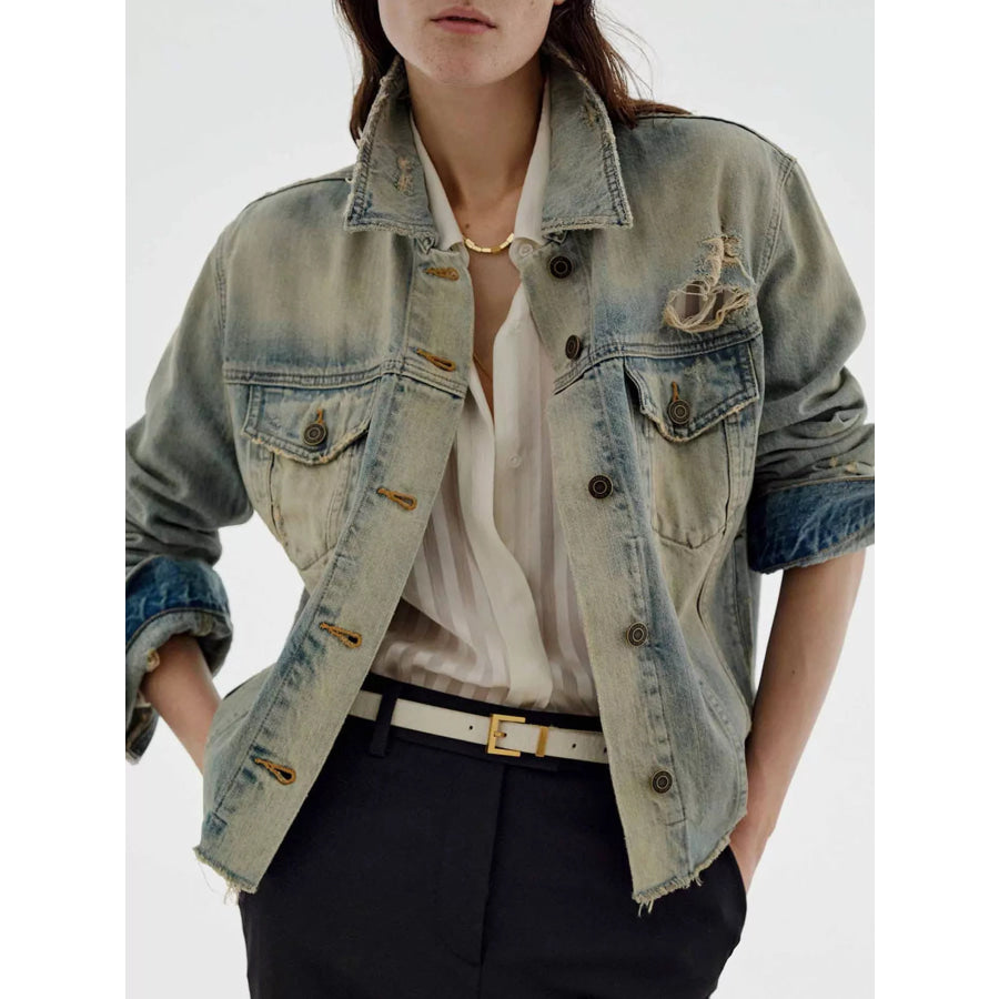 Distressed Wash Button Up Denim Jacket Medium / S Apparel and Accessories