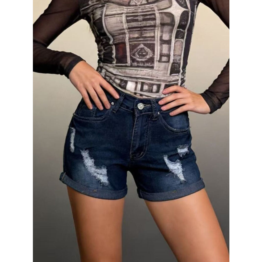 Distressed Wash Denim Shorts Apparel and Accessories