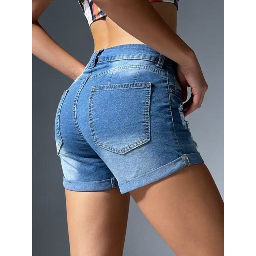 Distressed Wash Denim Shorts Apparel and Accessories