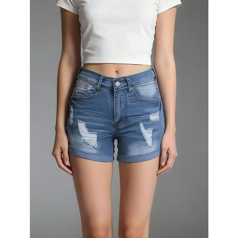 Distressed Wash Denim Shorts Apparel and Accessories