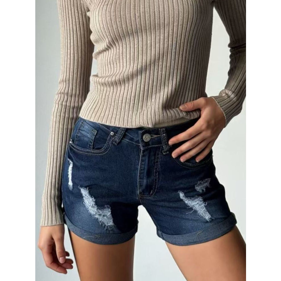 Distressed Wash Denim Shorts Apparel and Accessories