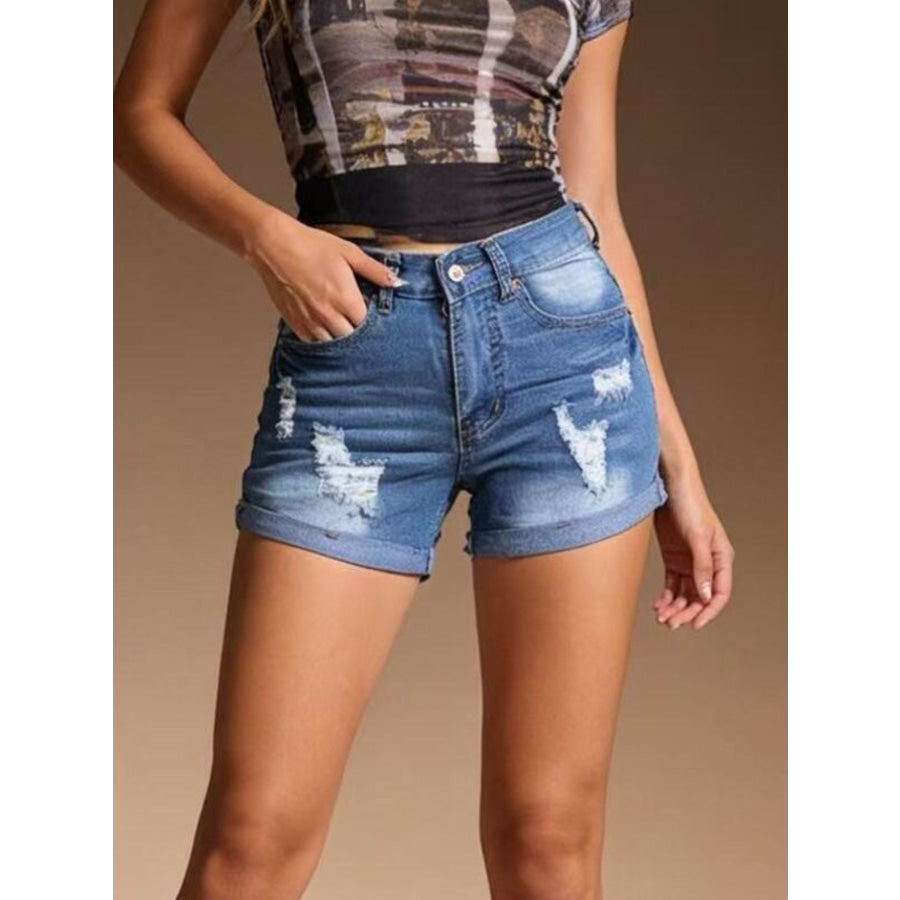 Distressed Wash Denim Shorts Apparel and Accessories