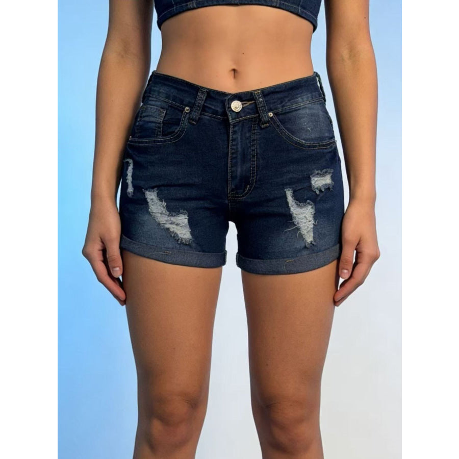 Distressed Wash Denim Shorts Apparel and Accessories