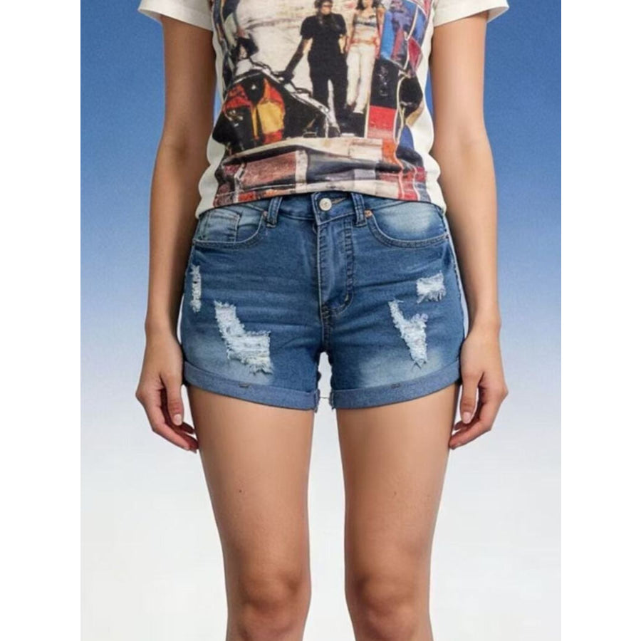 Distressed Wash Denim Shorts Apparel and Accessories