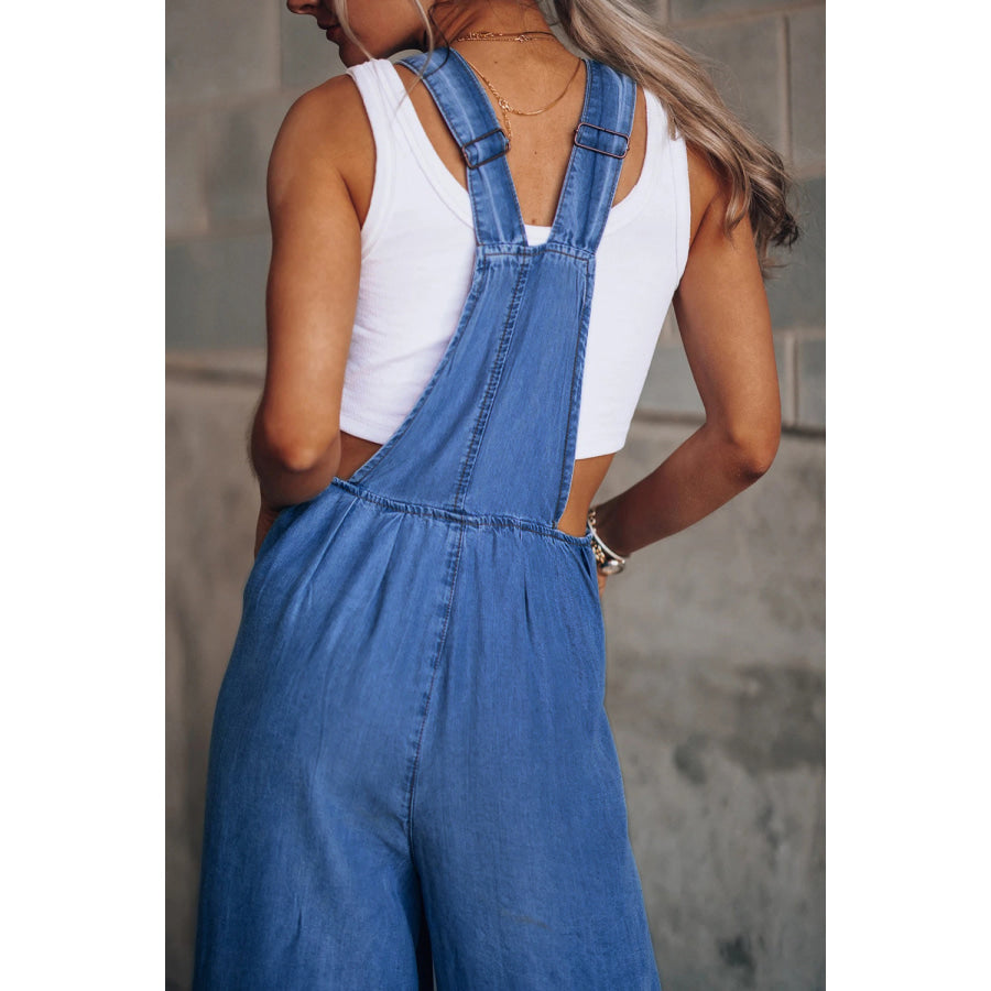 Distressed Wide Leg Denim Overalls Apparel and Accessories