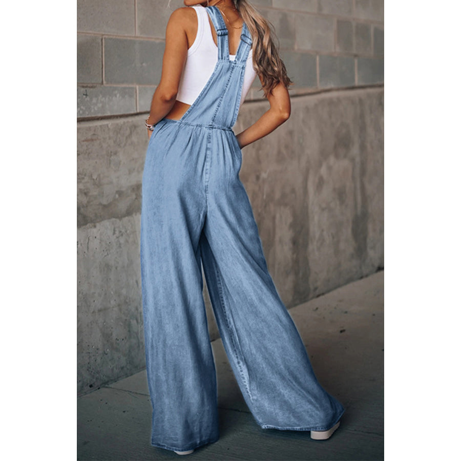 Distressed Wide Leg Denim Overalls Light / S Apparel and Accessories