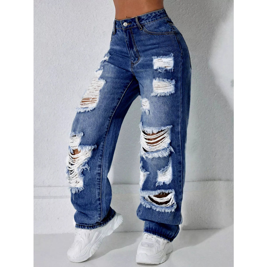 Distressed Wide Leg Jeans Apparel and Accessories