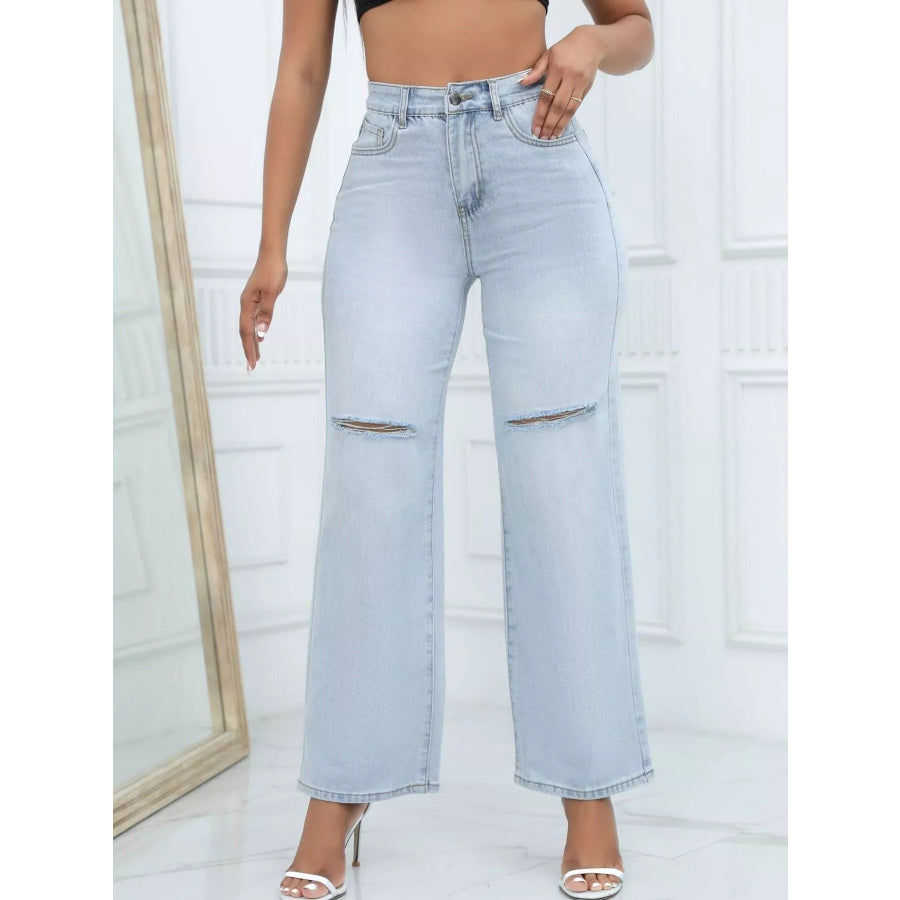 Distressed Wide-Leg Jeans Apparel and Accessories