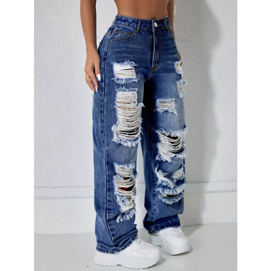 Distressed Wide Leg Jeans Apparel and Accessories
