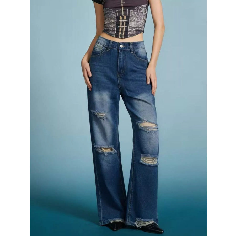 Distressed Wide Leg Jeans Apparel and Accessories