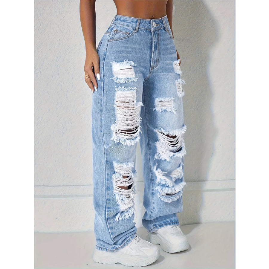 Distressed Wide Leg Jeans Apparel and Accessories