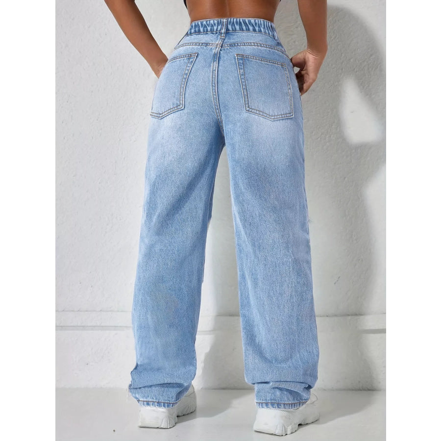 Distressed Wide Leg Jeans Apparel and Accessories