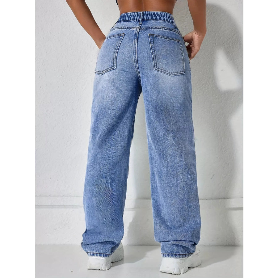Distressed Wide Leg Jeans Apparel and Accessories