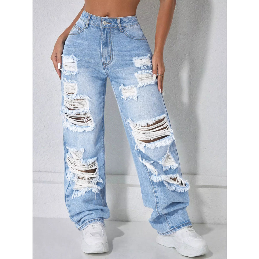 Distressed Wide Leg Jeans Apparel and Accessories