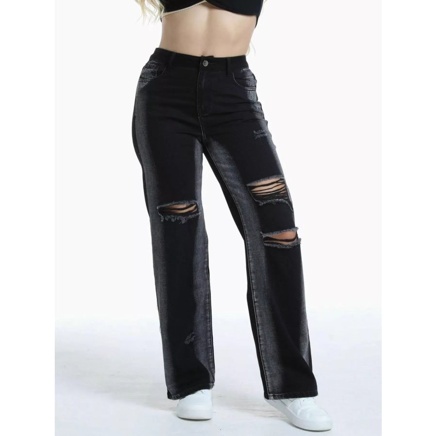 Distressed Wide-Leg Jeans Apparel and Accessories