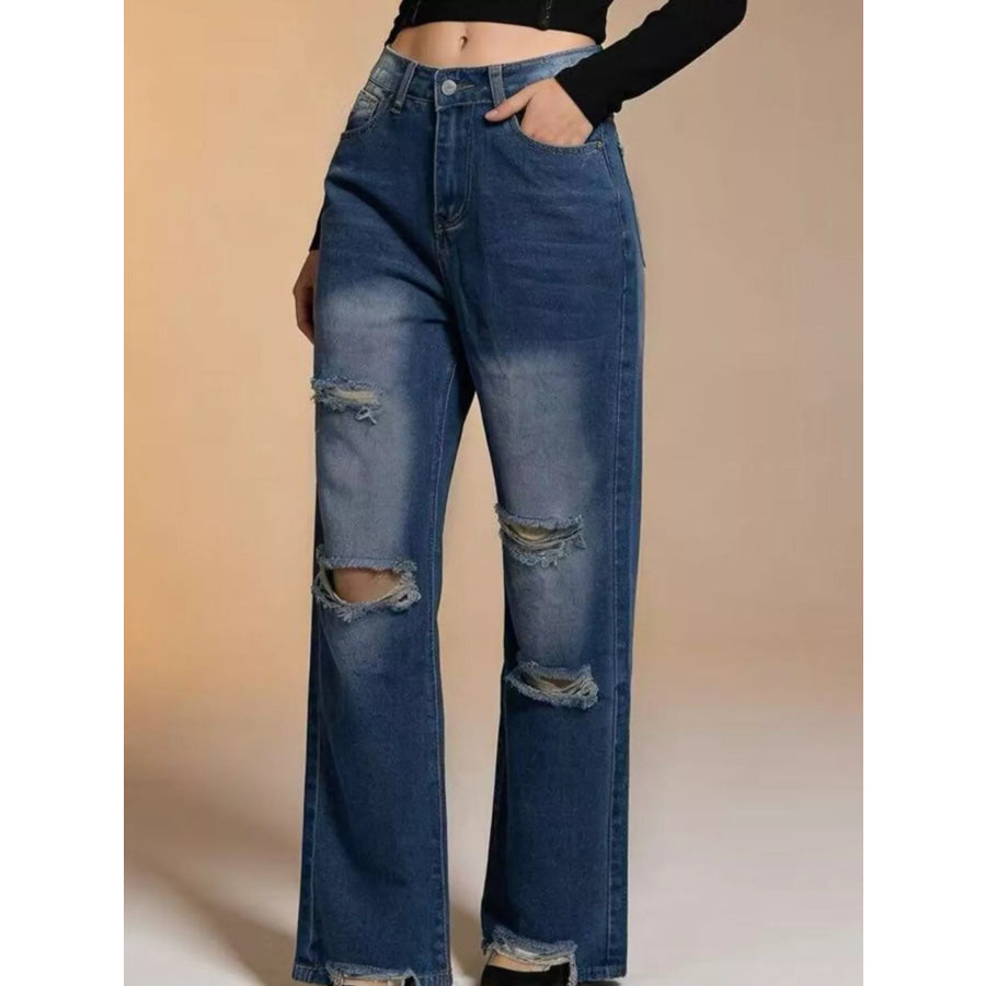 Distressed Wide Leg Jeans Apparel and Accessories