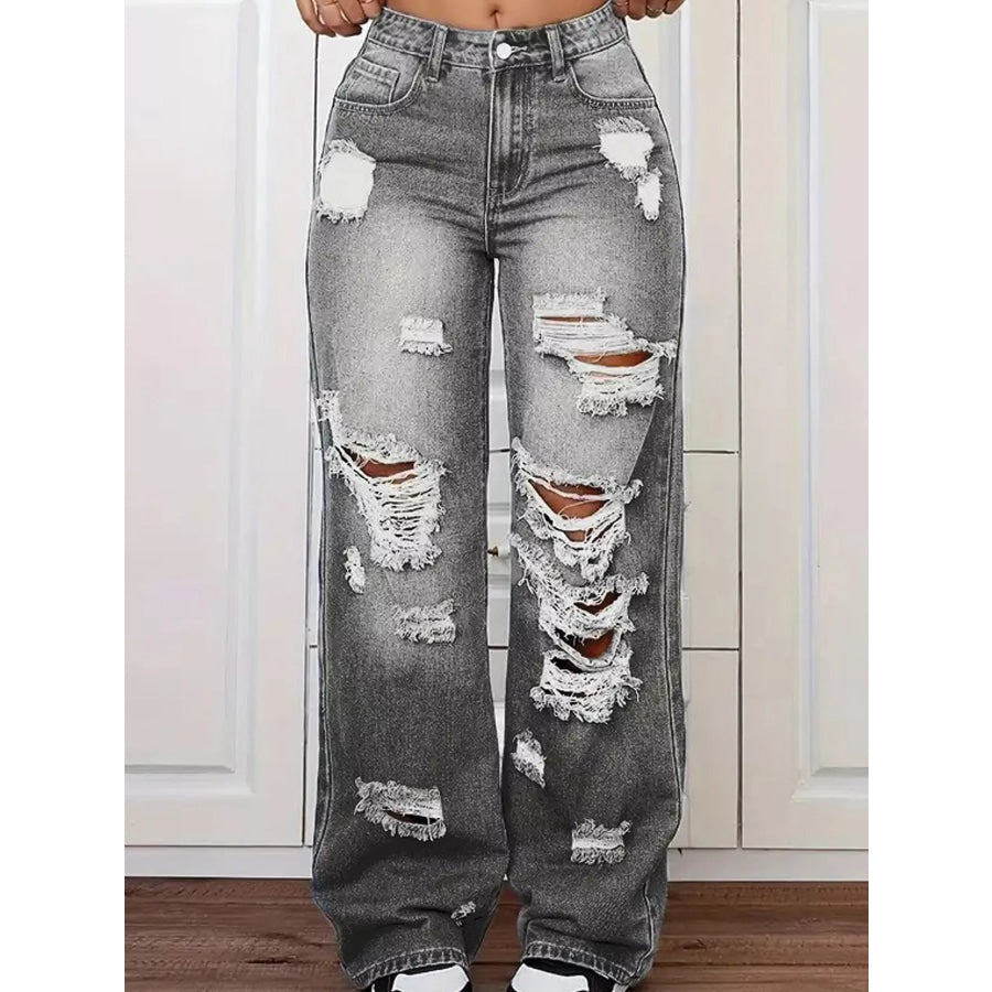 Distressed Wide-Leg Jeans Apparel and Accessories
