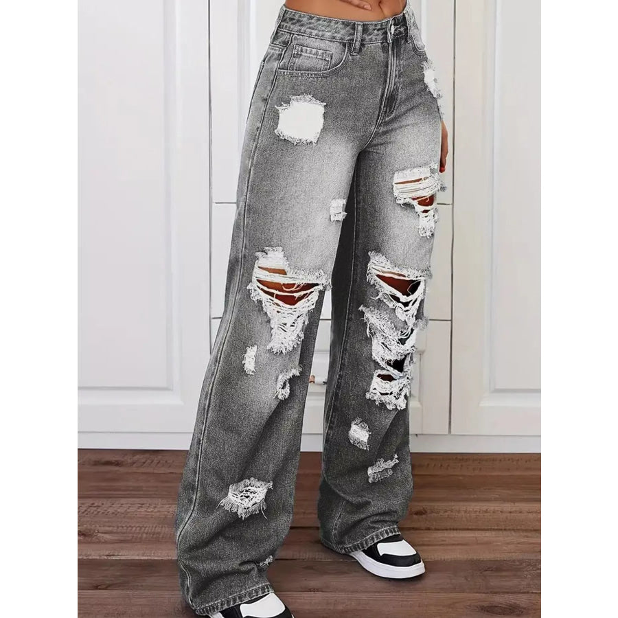 Distressed Wide-Leg Jeans Apparel and Accessories